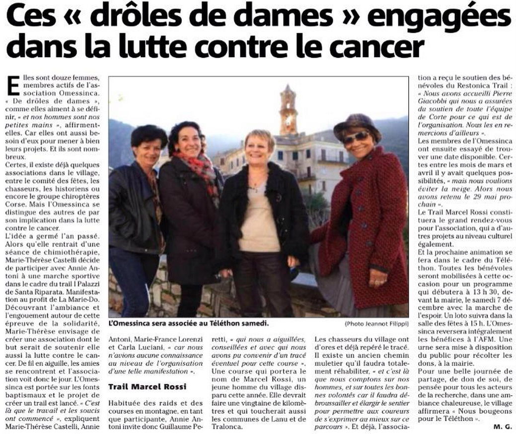 L'Omessinca - Article Corse Matin - 4 Décembre 2013 - Omessa